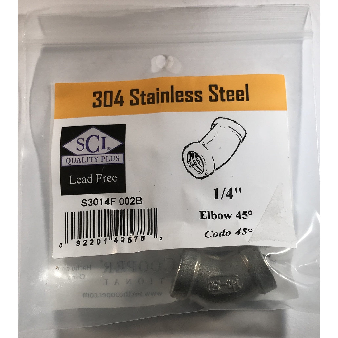 Smith-Cooper stainless steel elbow 1/4 NPT threaded industrial