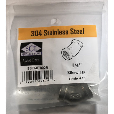 Smith-Cooper 1/4 in. FPT x 1/4 in. Dia. FPT Stainless Steel 45 Degree Elbow
