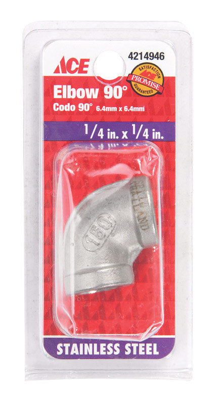ace 1/4 in. fpt x 1/4 in. dia. fpt stainless steel 90 degree elbow plumbing pipe elbow