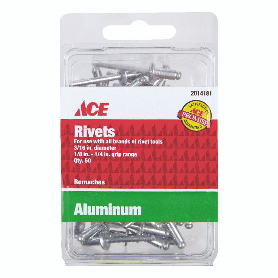 Ace 3/16 in. Dia. x 1/4 in. Aluminum Rivets Silver 50 pk