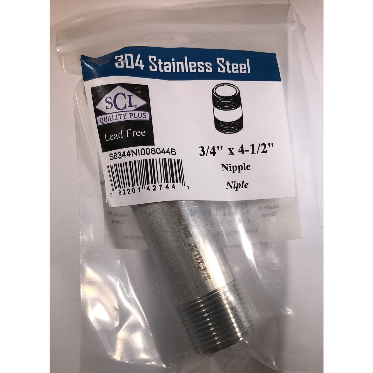 Smith-Cooper stainless steel nipple  MPT  in. NPT