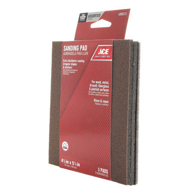 Ace 5-1/2 in. L x 4-1/2 in. W x 1/4 in. 60/120/180 Grit Assorted Sanding Sponge
