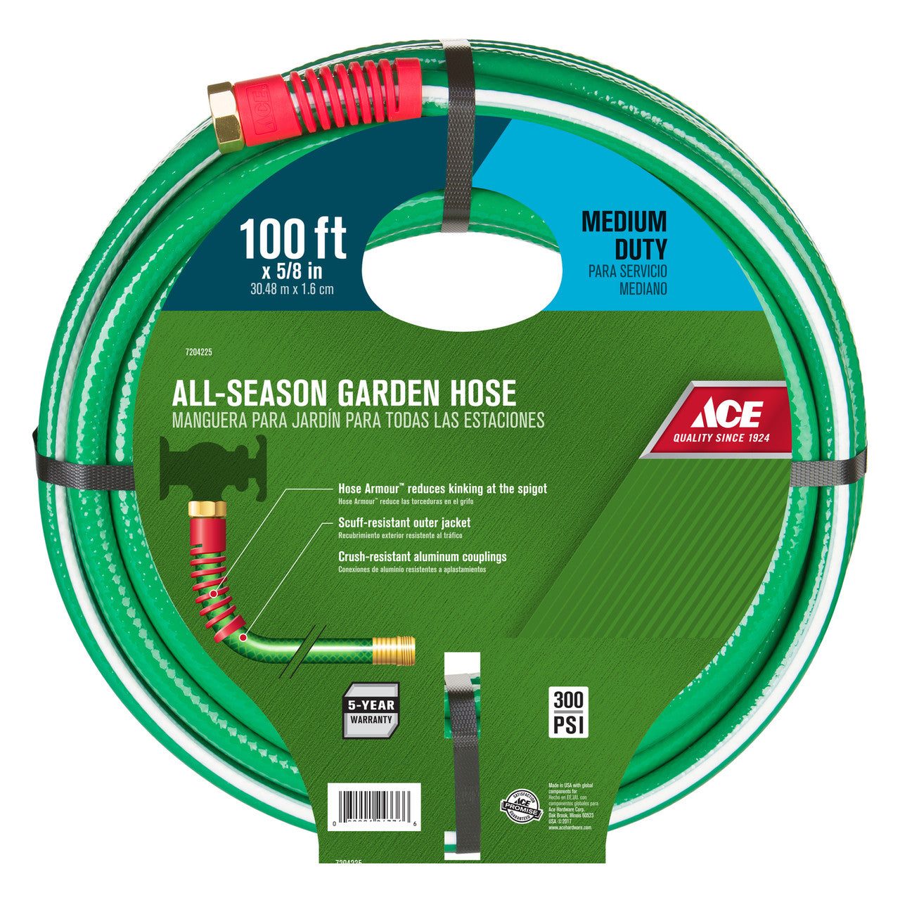 ace 5/8 in. dia. x 100 ft. l medium-duty green hose lawn garden outdoor supply