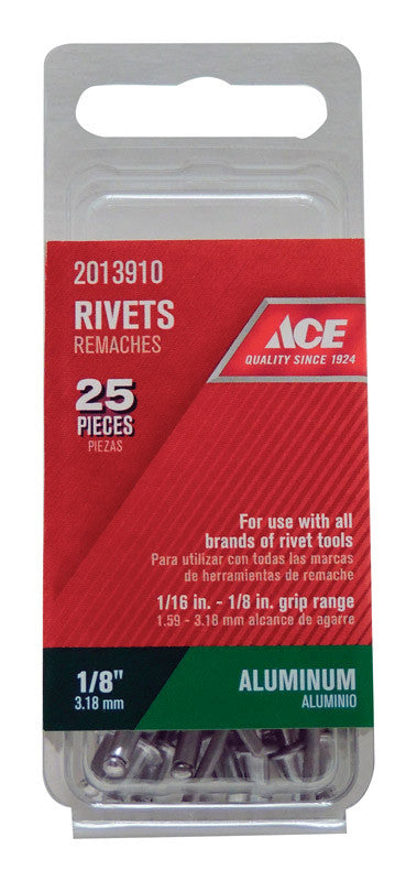 Ace 1/8 in. Dia. x 1/8 in. Aluminum Rivets Silver 25 pk