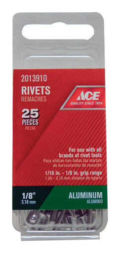 Ace 1/8 in. Dia. x 1/8 in. Aluminum Rivets Silver 25 pk