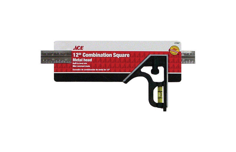 Ace 12 in. L x 4-3/4 in. H Stainless Steel Combination Square Black