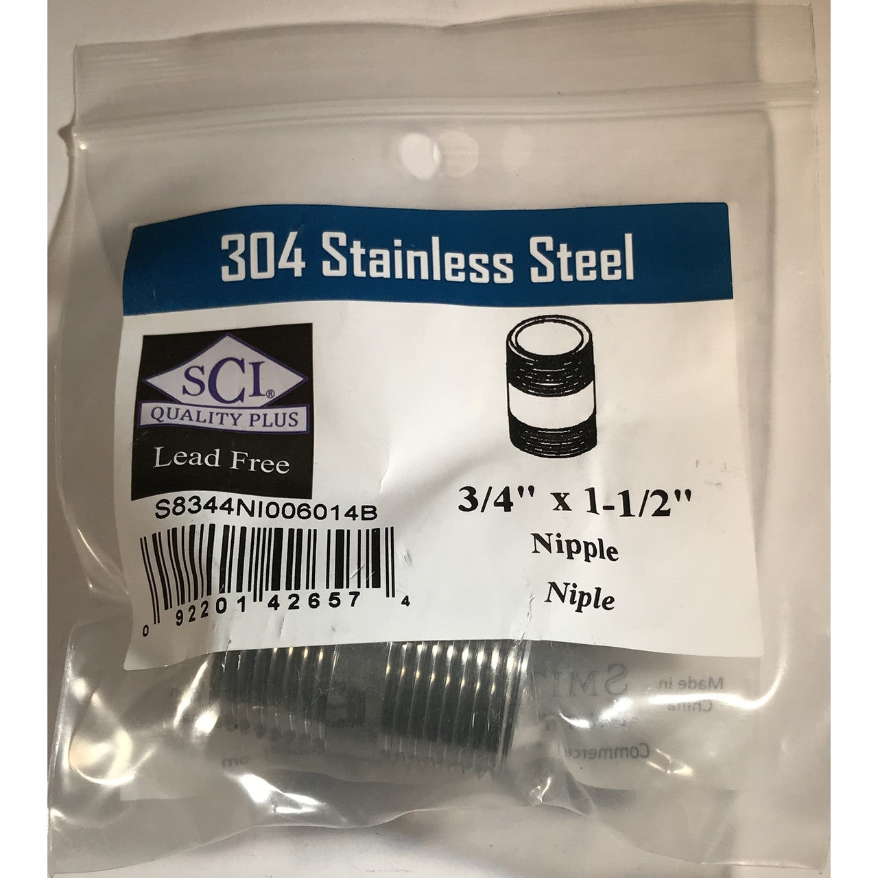 Smith-Cooper stainless steel nipple  MPT  in. NPT