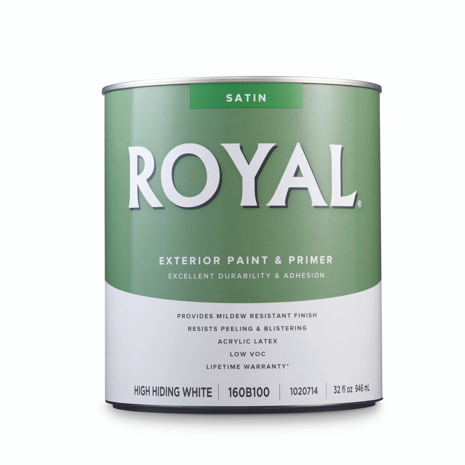 Royal Satin High Hiding White Acrylic Latex Paint and Primer in One Outdoor 1 qt.