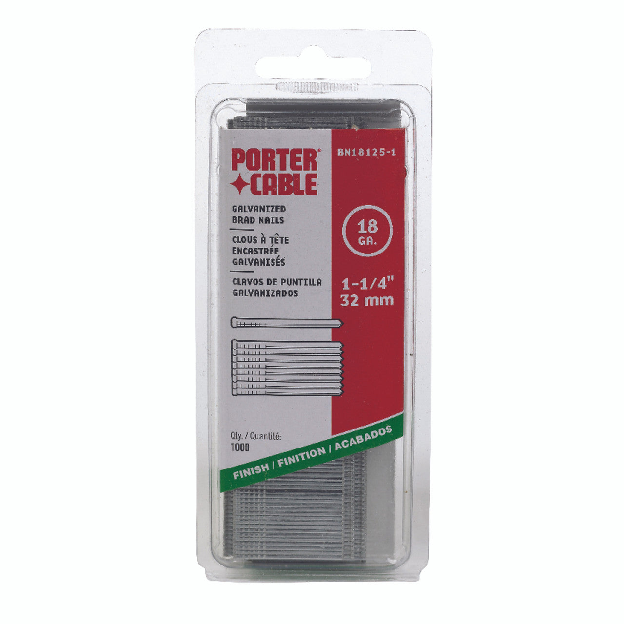 porter cable 1-1/4 in. 18 ga. straight strip brad nails smooth shank 1,000 pk 18 gauge 4 in. nails fasteners