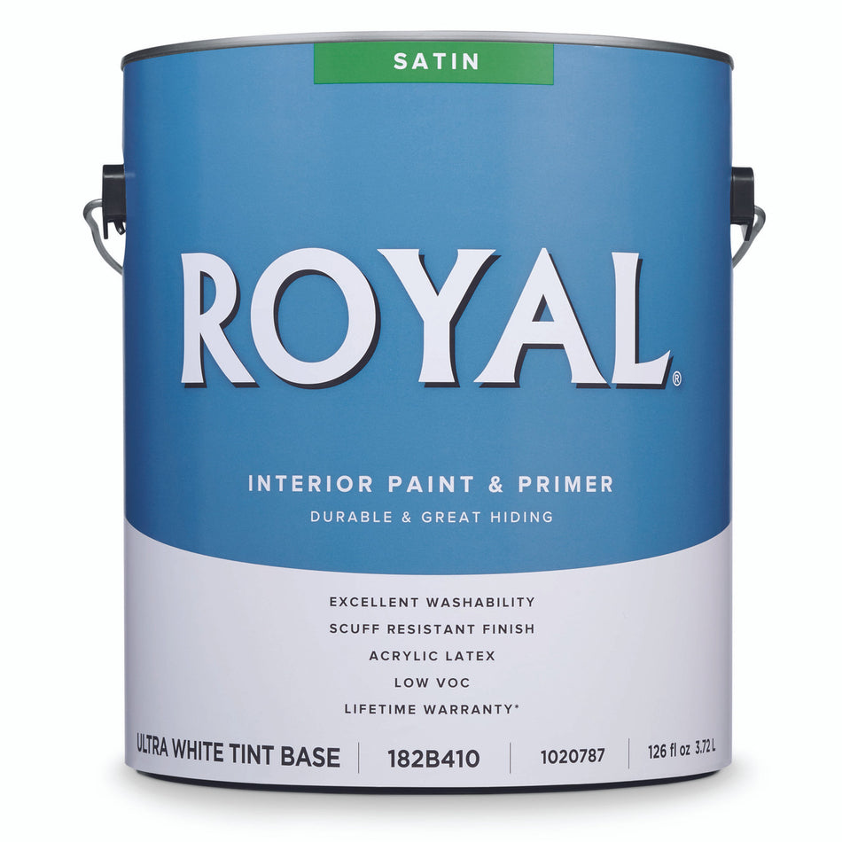 Royal Satin Tint Base Ultra White Base Acrylic Latex Paint and Primer Indoor 1 gal.