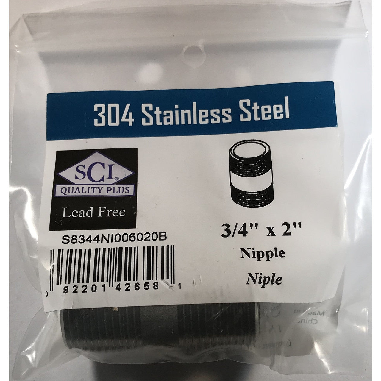 Smith-Cooper stainless steel nipple  MPT  in. NPT