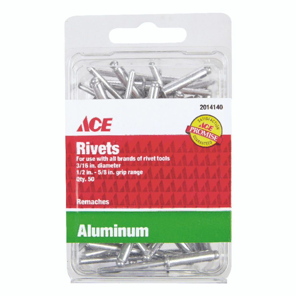 Ace 3/16 in. Dia. x 5/8 in. Aluminum Rivets Silver 50 pk