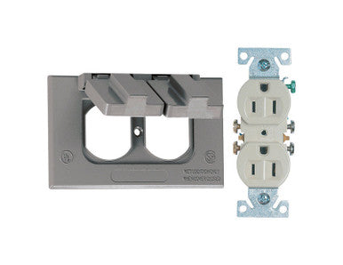 Duplex Cover With Receptacle Gray