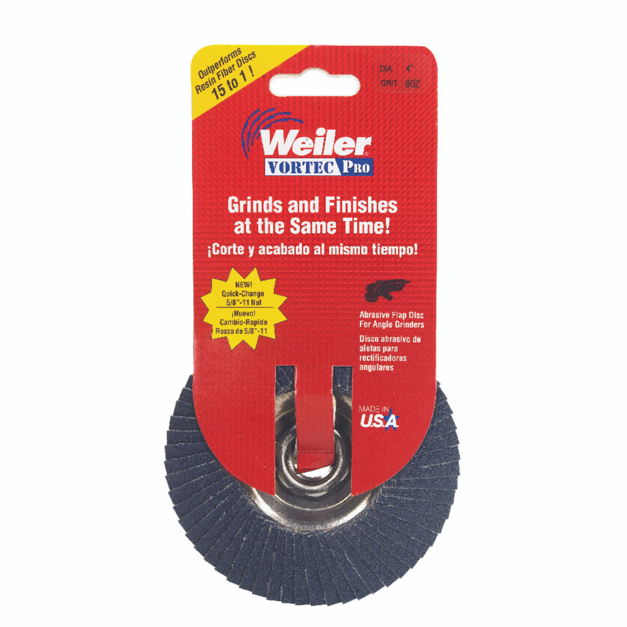weiler vortec pro 4 in. dia. x 5/8 in. zirconia type 29 flap disc 80 grit 1 pc. hand tool