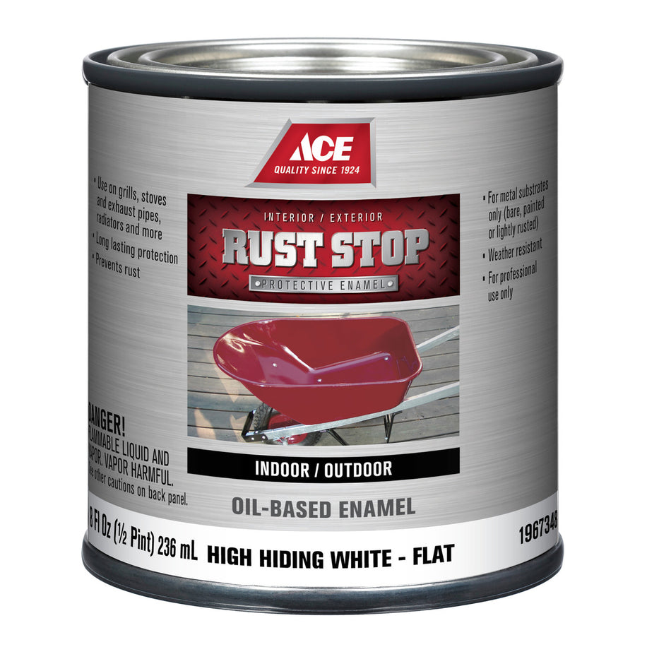 Ace Rust Stop Indoor and Outdoor Flat White Rust Prevention Paint 1/2 pt.