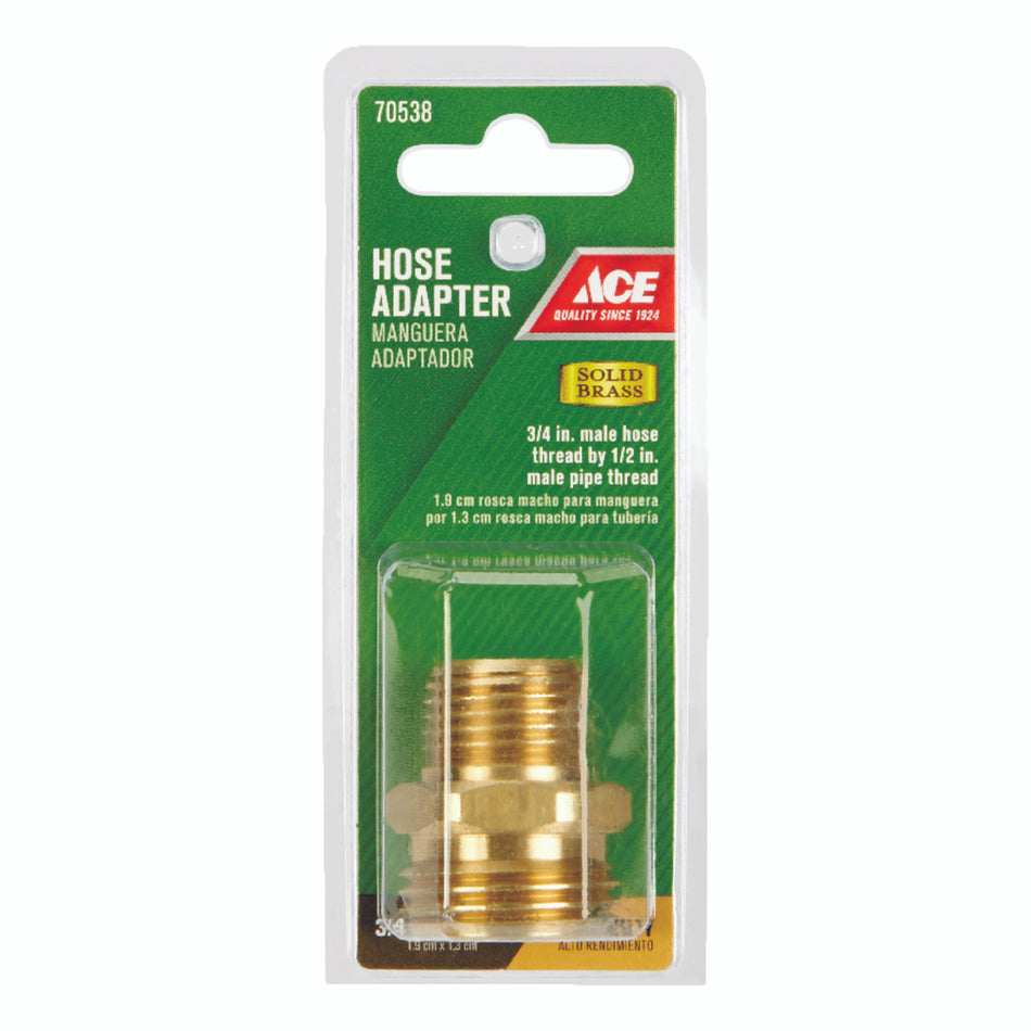 Ace 3/4 in. MHT x 1/2 in. MPT Brass Threaded Double Male Hose Adapter