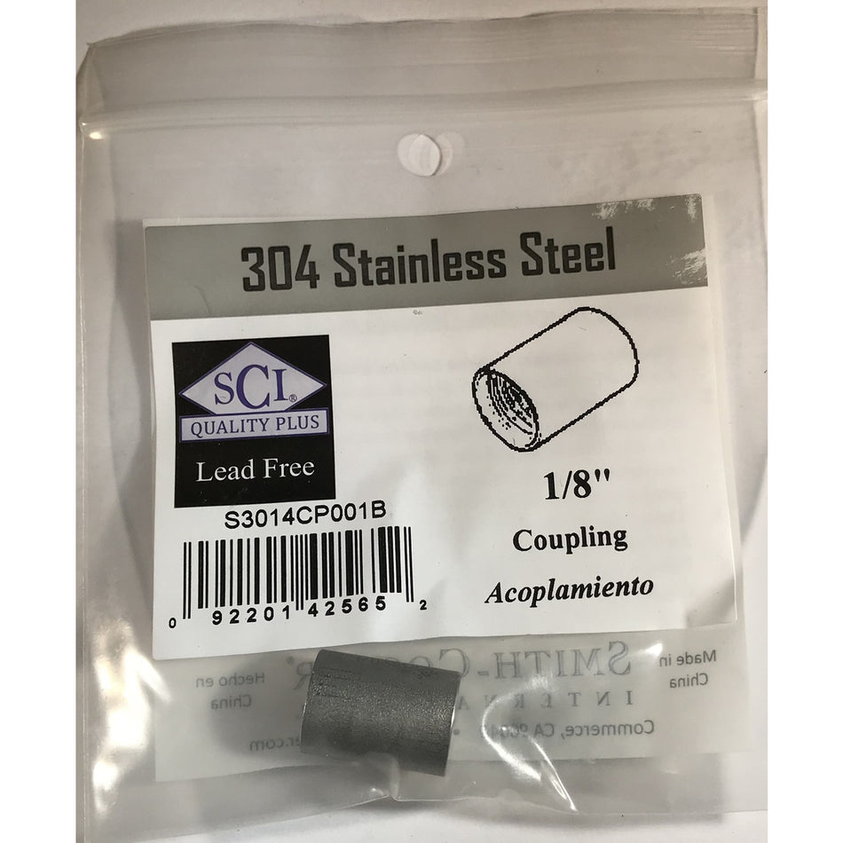 Smith-Cooper 1/8 in. FPT x 1/8 in. Dia. FPT Stainless Steel Coupling