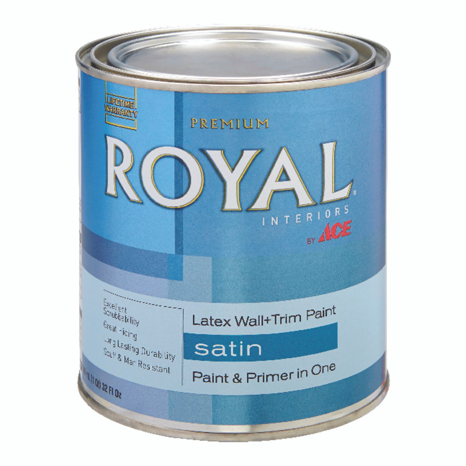 Ace Royal Satin Ultra White Vinyl Acetate/Ethylene Interior Latex Wall+Trim Paint Indoor 1 qt