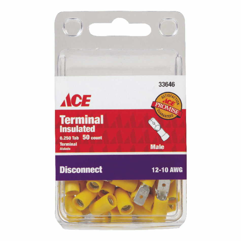 Ace Insulated Wire Male Disconnect Yellow 50 pk