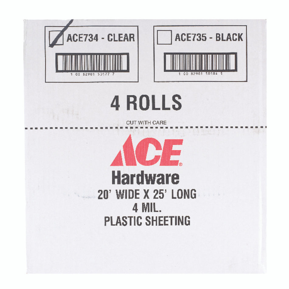 ACE Plastic Sheeting 4 mil x 20 ft. W x 25 ft. L Polyethylene Clear