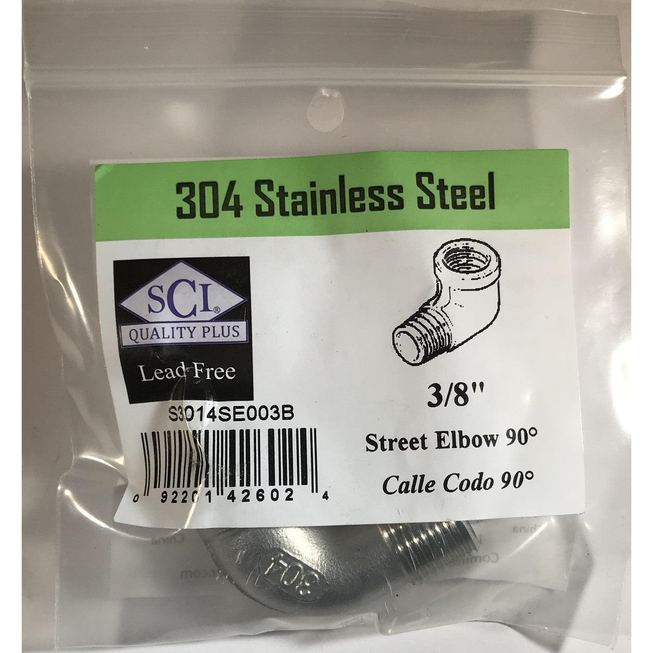 Smith-Cooper stainless steel elbow 3/8 NPT threaded industrial