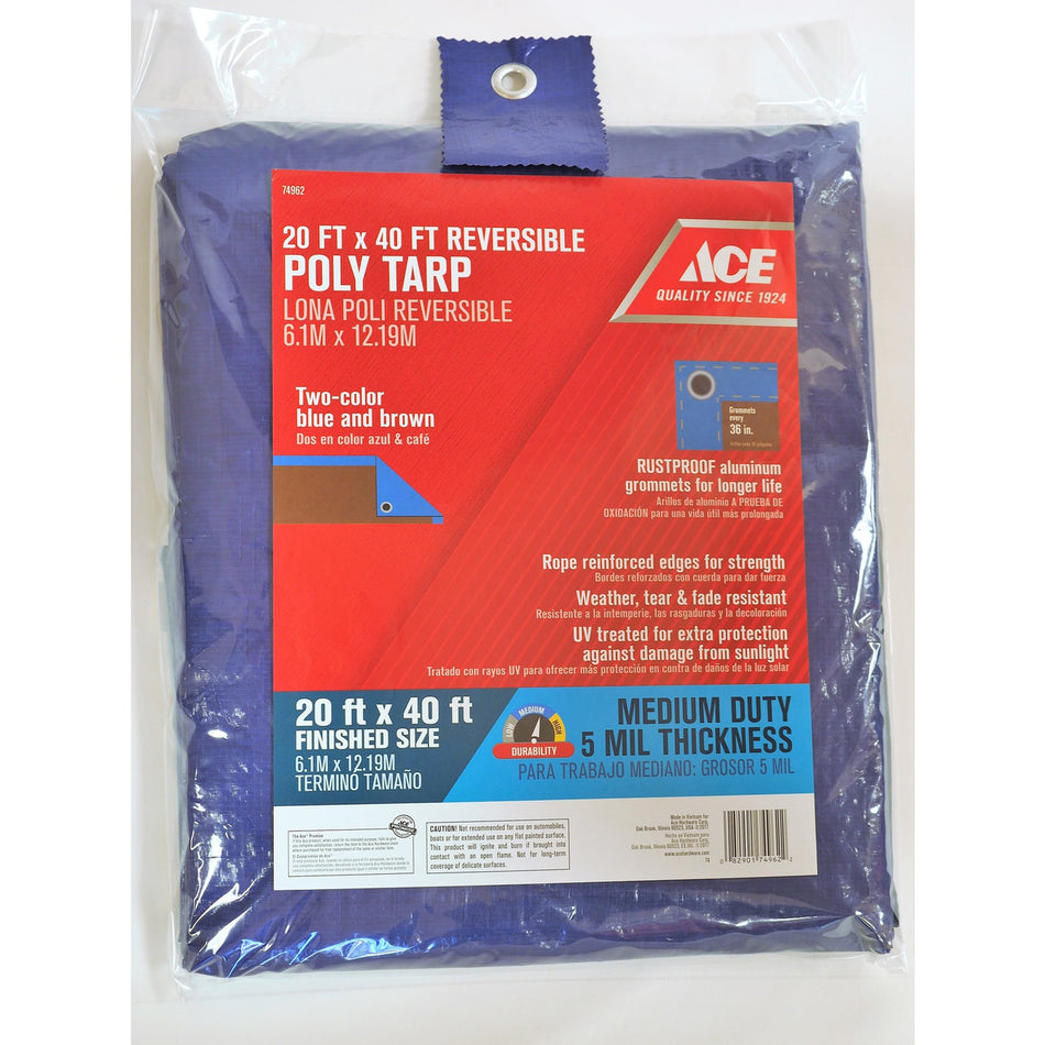 Ace 20 ft. W x 40 ft. L Medium Duty Polyethylene Tarp Blue/Brown