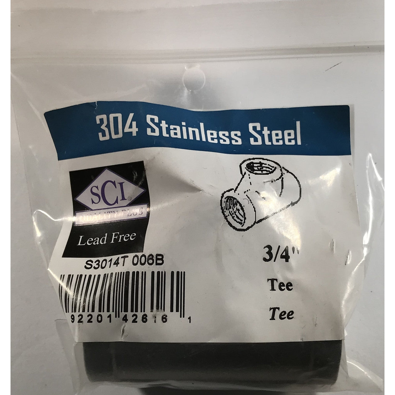 Smith-Cooper stainless steel tee 3/4 NPT threaded industrial