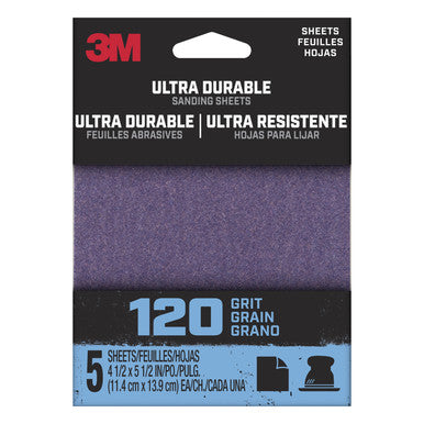 3M Ultra Durable 5.5 in. L x 4.5 in. W 120 Grit Aluminum Oxide Sanding Sheet 5 pk