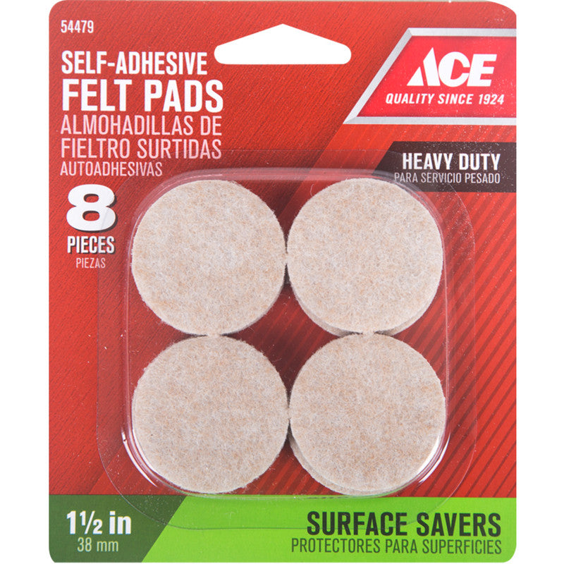 ace felt self adhesive pad brown round 1-1/2 in. w 8 pk caster glide floor pad furniture hardware