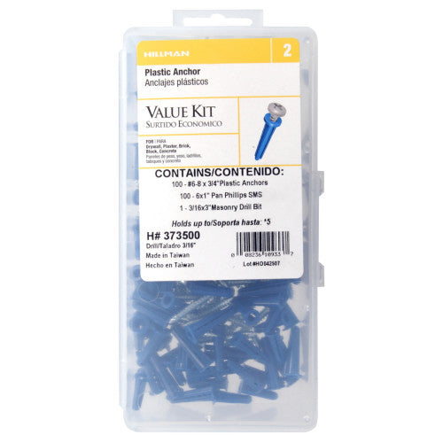 blue conical plastic anchor kits #6-8 pan phillips wall anchor toggle bolt hardware