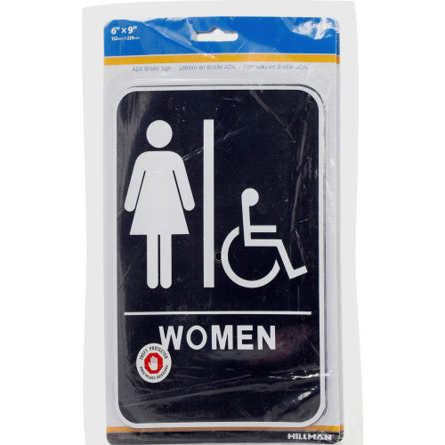 women's handicapped restroom sign with braille (6" x 9") facility sign safety identification