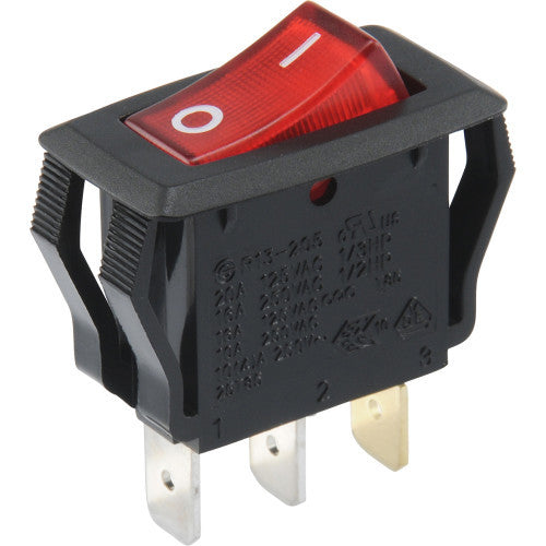 spst light rocker switch w/ red lens (20 amp-125 volt x 16 amp-250 volt) electrical switch 20 Amp / 125V